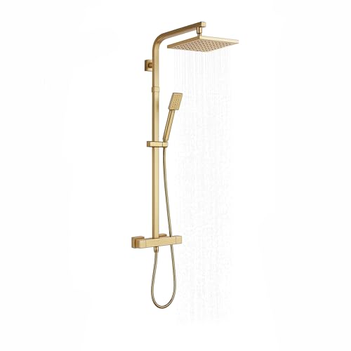 Arko bathroom Thermostat-Duschsystem | Thermostat-Duscharmatur-Set mit Überkopf-Regendusche und Handbrause (Messing) von ARKO BATHROOM