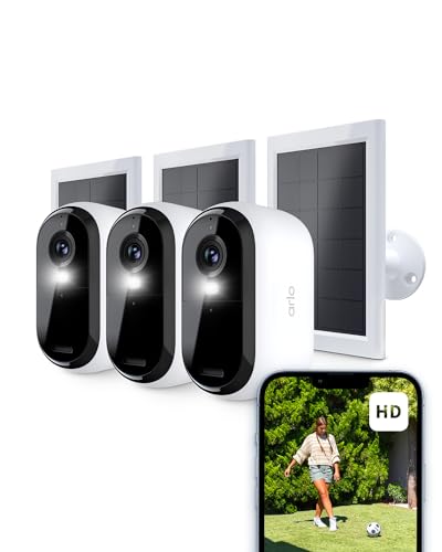 Arlo Essential 2 HD Überwachungskamera Aussen & 3x Solar, Kabellos, 1080p Video, Farbnachtsicht, Licht, Bewegungsmelder, Sirene, 2-Wege Audio, Smart Home + Arlo Secure Plan Testzeitraum, 3er Set von ARLDE