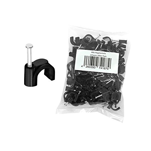 Nagelschelle 10mm 100x Kabelschelle schwarz allzweck Nagelschellen Rundschelle Kabelbefestigung Kabel Befestigung Nagel universal 9-10 mm ARLI 100 Stück von ARLI