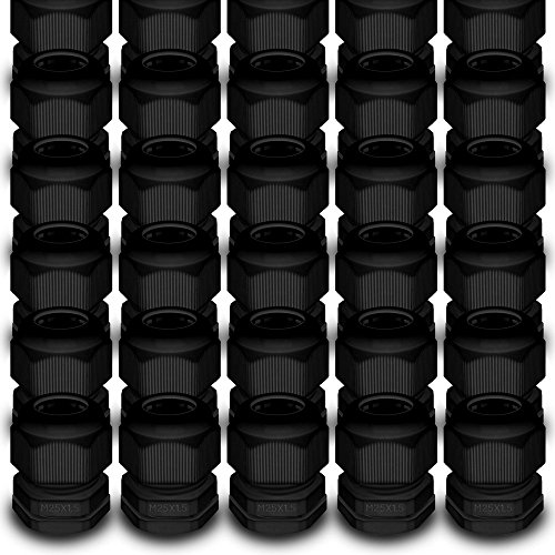 ARLI Kabelverschraubungen M25 x 1,5 mm IP68 20 x M 25 14-16 mm schwarz Kabel Verschraubung metrisch Gegenmutter wasserdicht Kunststoff (20 Stück) ARLI Kabelverschraubungen M25 x 1,5 mm IP68 20 x M 25 14-16 mm schwarz Kabel Verschraubung metrisch Gegenmutter wasserdicht Kunststoff (20 Stück) von ARLI