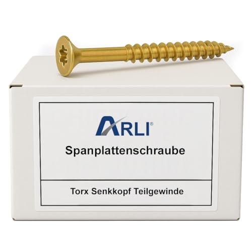 ARLI 200x Spanplattenschrauben 4 x 70 mm | Torx TX20 | Senkkopf | Teilgewinde | Stahl gelb verzinkt Schrauben | Holzschrauben für Holz Möbelbau, Innenausbau & Werkstatt von ARLI