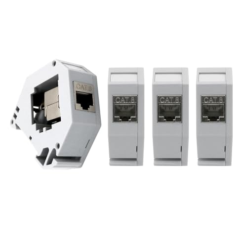 4x ARLI Keystone CAT8.1 RJ45 Buchse Modul Metall geschirmt inkl. Hutschienenadapter Set – Werkzeuglose Montage – Inkl. Erdungsfeder, Abdeckung & Beschriftungsfeld von ARLI