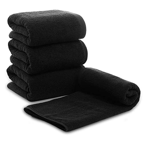 ARLI 4X Duschtuch 60 x 120 cm schwarz 4er Set Pack Duschtücher 100% Baumwolle 4 Handtücher hochwertige Frottier Frottee klassisch Design Badetuch mit Handtuchaufhänger Aufhänger von ARLI