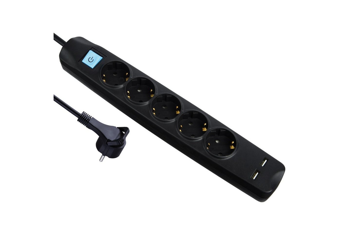 ARLI 5x Steckdosen + 2x USB Ladebuchsen Steckdosenleiste 7-fach (Schutzkontaktstecker, EIN / AUS Schalter, Kindersicherung, Kabellänge 5 m), flacher Winkelstecker von ARLI