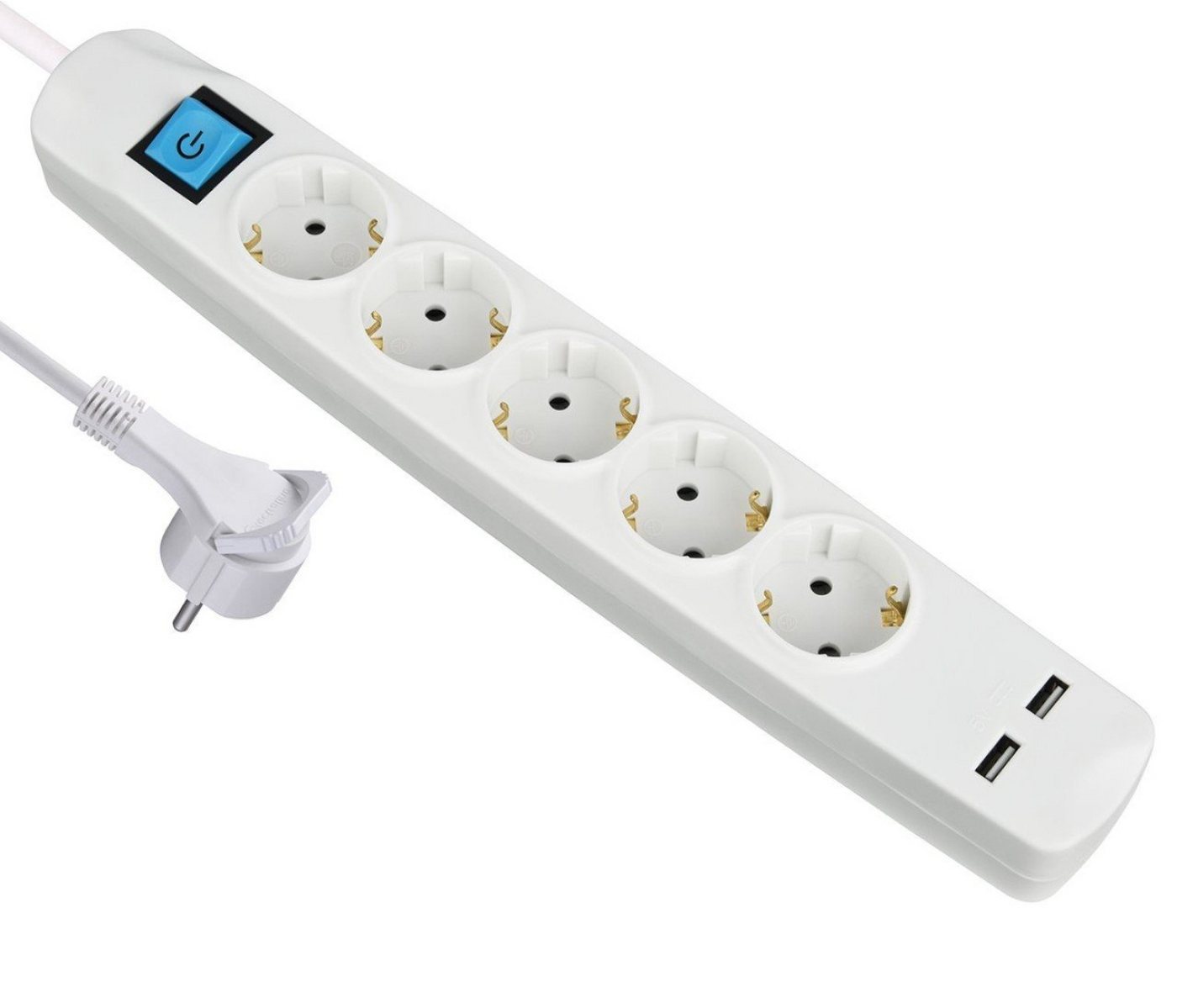 ARLI 5x Steckdosen + 2x USB Ladebuchsen Steckdosenleiste 7-fach (Schutzkontaktstecker, EIN / AUS Schalter, Kindersicherung, Kabellänge 5 m), flacher Winkelstecker von ARLI