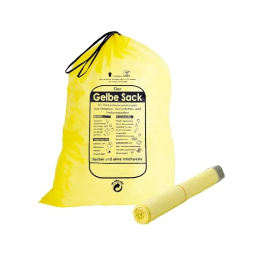 ARLI 65x Gelber Sack Säcke mit praktischem Zugband 90L HDPE Müllsäcke gelb/transparent Duales System Wertstoffsack 620x880 mm 15µ (5 Rollen je 13 Stück) von ARLI