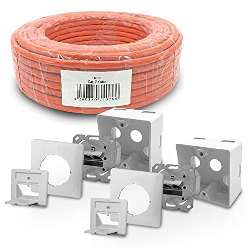 ARLI CAT 7 100m Verlegekabel Netzwerkkabel CAT.7 + 2x Cat6a Netzwerkdose LAN Halogenfrei Installationskabel S/FTP CAT7 PIMF Kabel Netzwerk Verkabelung Datenkabel AWG23/1 100 m Netzwerk Cat 6a Dose von ARLI