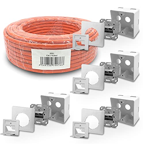 ARLI CAT 7 100m Verlegekabel Netzwerkkabel CAT.7 + 4x Cat6a Netzwerkdose LAN Halogenfrei Installationskabel S/FTP CAT7 PIMF Kabel Netzwerk Verkabelung Datenkabel AWG23/1 100 m Netzwerk Cat 6a Dose von ARLI