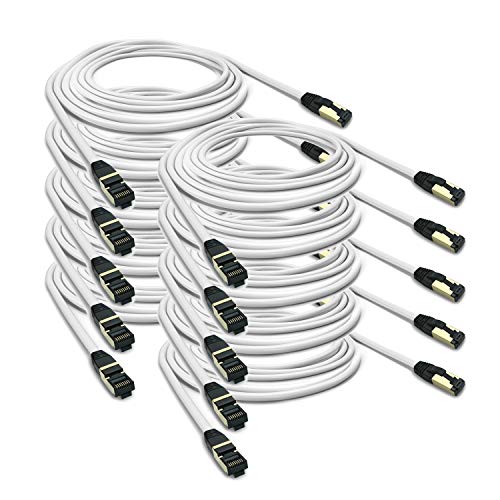 ARLI Cat 8 Netzwerkkabel: Cat8.1 Patchkabel 5m RJ45 S/FTP halogenfrei weiß 5 m Netzwerk Patch LAN Kabel Datenkabel bis zu 2000MHz / 40 Gbit / 40000 Mbit (10 Stück) von ARLI