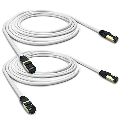 ARLI Cat 8 Netzwerkkabel: Cat8.1 Patchkabel 10m RJ45 S/FTP halogenfrei weiß 10 m Netzwerk Patch Ethernet LAN Kabel Datenkabel bis zu 2000MHz / 40 Gbit / 40000 Mbit (2 Stück) von ARLI