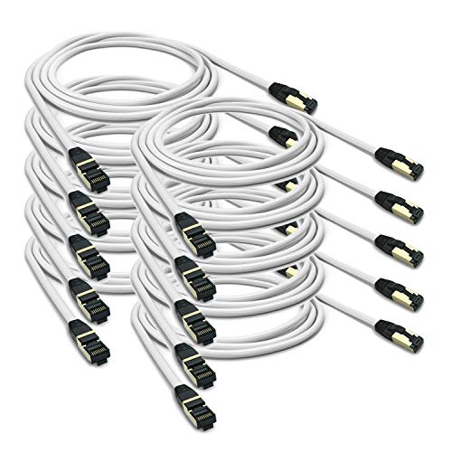 ARLI Cat 8 Netzwerkkabel: Cat8.1 Patchkabel 1m RJ45 S/FTP halogenfrei weiß 1 m Netzwerk Patch LAN Kabel Datenkabel bis zu 2000MHz / 40 Gbit / 40000 Mbit (10 Stück) von ARLI