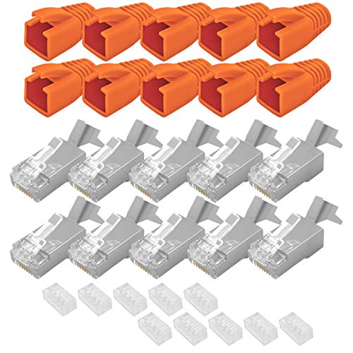 ARLI Cat7 Netzwerkstecker 10x RJ45 Stecker Netzwerk Modular mit Zugentlastung Knickschutz Tülle Einführhilfe für Verlegekabel Cat 5e Cat 6 Cat 6a Cat 7 Cat 7a Cat 8.1 AWG23 8 polig Plug (10 Stück) von ARLI