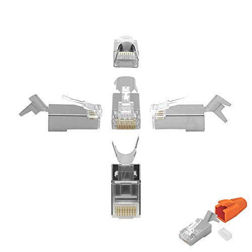 ARLI Cat7 Netzwerkstecker RJ45 Stecker 100 x Netzwerk Modular mit Zugentlastung Knickschutz Tülle Einführhilfe für Verlegekabel Cat 7 Cat6a Cat6 AWG23 8 polig Plug von ARLI