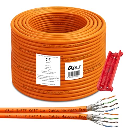 ARLI Cat7 Verlegekabel 100 m Netzwerkkabel duplex inkl Abisoliermesser CAT.7 LAN Halogenfrei Installationskabel twin SFTP CAT7 PIMF Kabel Netzwerk Verkabelung Datenkabel geschirmt AWG23/1 Kupfer 100m von ARLI