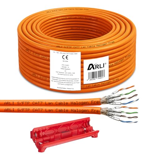 ARLI Cat7 Verlegekabel 50 m Netzwerkkabel duplex inkl. Abisoliermesser CAT.7 LAN Halogenfrei Installationskabel twin SFTP CAT7 PIMF Kabel Netzwerk Verkabelung Datenkabel geschirmt AWG23/1 Kupfer 50m von ARLI