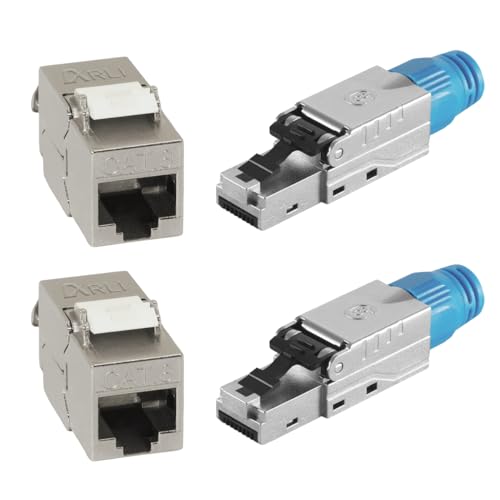 ARLI Cat8 Set = Cat8.1 RJ45 2 Keystone + 2 Netzwerkstecker Jack Modul Netzwerk Stecker Buchse 2000 MHz 40Gbit vollgeschirmt Metall werkzeuglos werkzeugfrei LSA Snap In Montage STP Cat Netzwerkkabel von ARLI