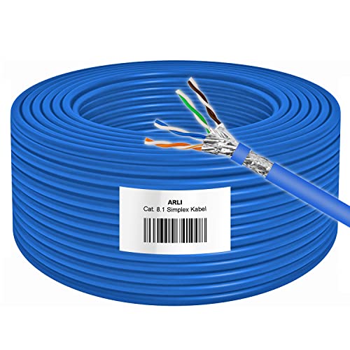 ARLI Cat8.1 Verlegekabel 50m | S/FTP doppelt geschirmt | bis zu 40 Gbit/s & 2000 MHz | Halogenfrei LSZH | AWG 23 Massivleiter | PoE+ & Multimedia | Metermarkierung | Ethernet Netzwerkkabel Cat8 von ARLI