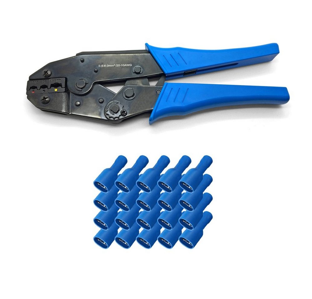 ARLI Crimpzange ARLI Handcrimpzange 0,5 - 6 mm² - Crimpzange Presszangen Zange + 50 x Flachsteckhülsen 1,5 - 2,5 mm² blau 6,3 x 0,8 mm von ARLI