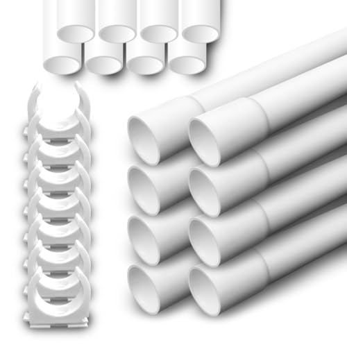 ARLI Installationsrohr M32 gemufft 10m + 20x Klemmschelle – Kabelrohr starr PVC schwer entflammbar 32mm für Aufputzinstallation Weiß von ARLI