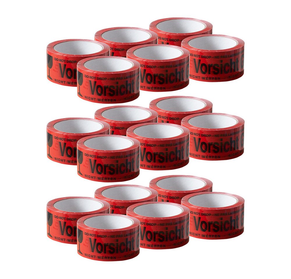 ARLI Klebeband 18x Klebeband  Vorsicht Glas " Packband rot Paketband (18er, 18-St., Set) PP 48 mm x 66 m Paket Band" von ARLI