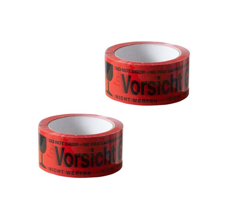 ARLI Klebeband 2x Klebeband " Vorsicht Glas " Packband rot Paketband (2er, 2-St., Set) PP 48 mm x 66 m Paket Band von ARLI