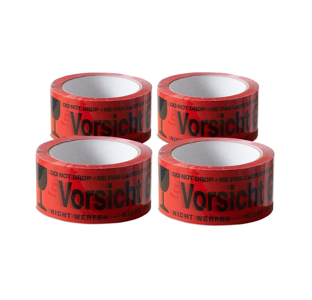 ARLI Klebeband 4x Klebeband  Vorsicht Glas " Packband rot Paketband (4er, 4-St., Set) PP 48 mm x 66 m Paket Band" von ARLI