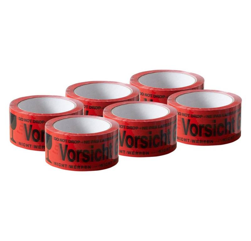 ARLI Klebeband 6x Klebeband " Vorsicht Glas " Packband rot Paketband (6er, 6-St., Set) PP 48 mm x 66 m Paket Band - 6 Rollen von ARLI