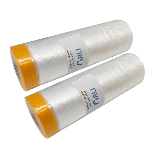 ARLI Masker Goldband 1400 mm x 33 m 2 Rollen Abdeckfolie mit Klebeband Malerfolie Baufolie Maler Lackierer Folie Tape (2x Stück) von ARLI