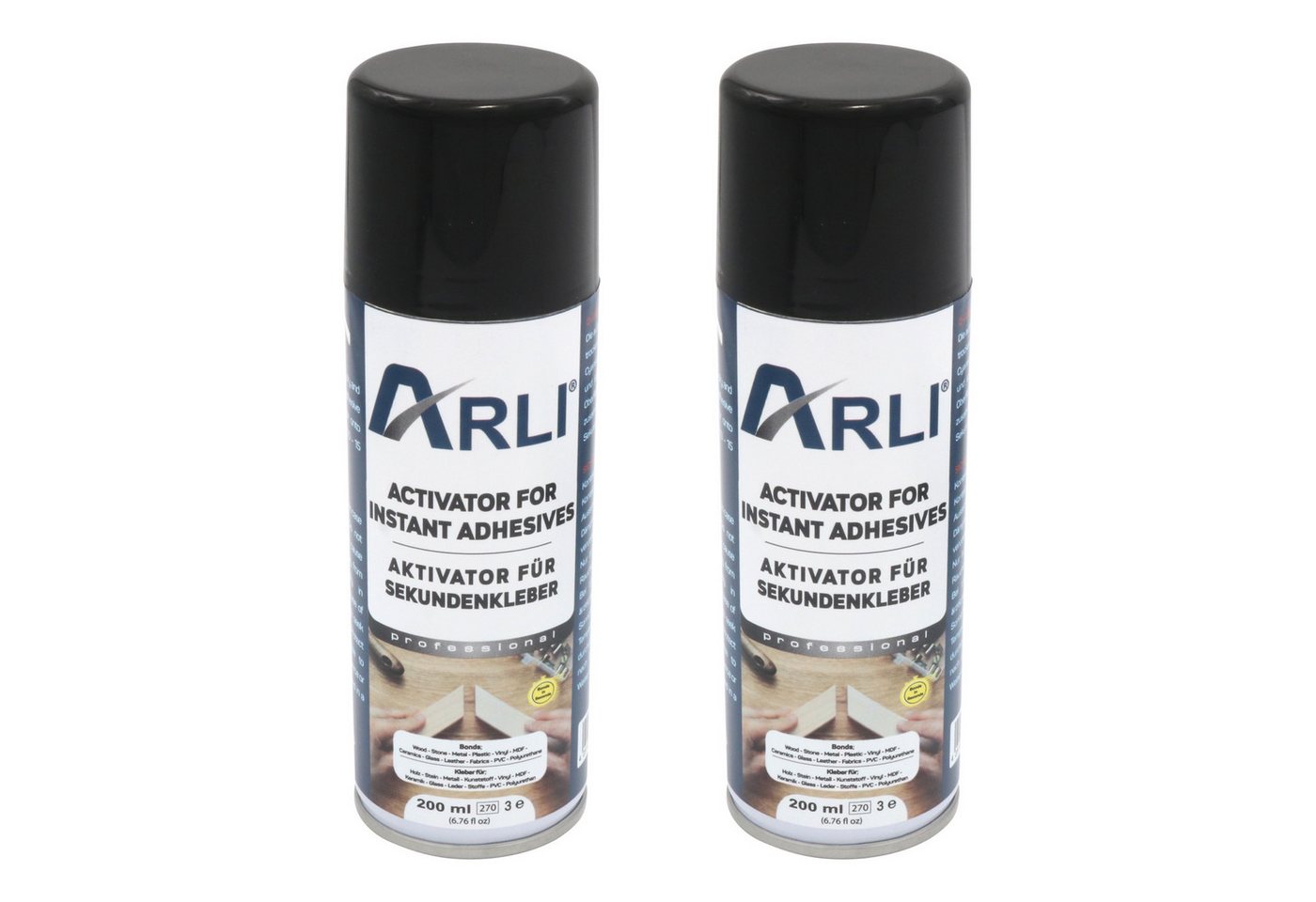 ARLI Montagekleber 2x Aktivator für Sekundenkleber Superkleber Aktivatorspray 200m, (2x 200ml, 2-tlg), Aktivatorspray Spray Cyanacrylat von ARLI