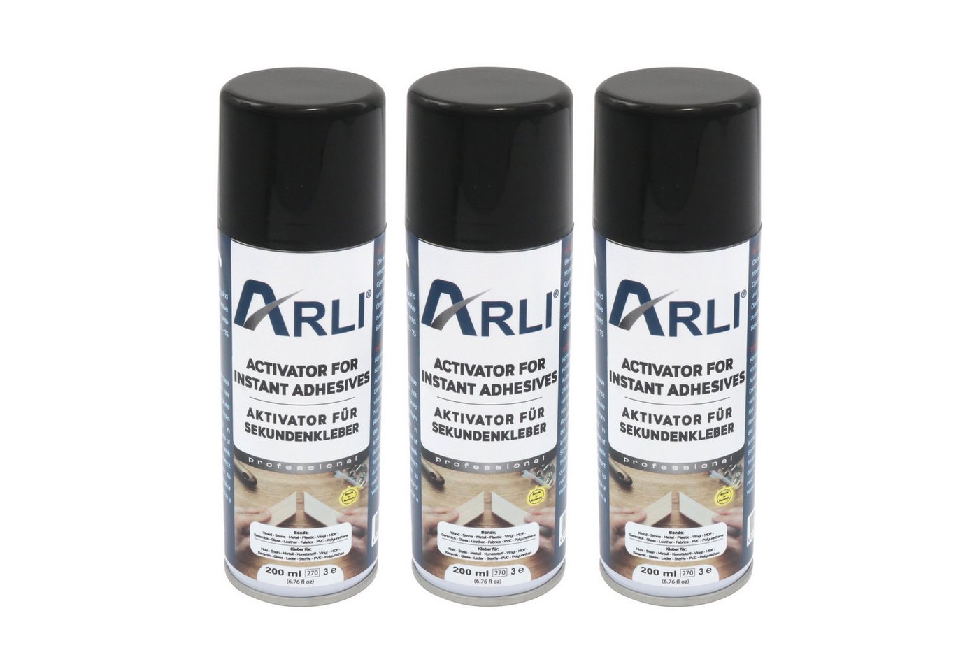 ARLI Montagekleber 3x Aktivator für Sekundenkleber Superkleber Aktivatorspray, (3x 200ml, 3-tlg), Spray Cyanacrylat von ARLI