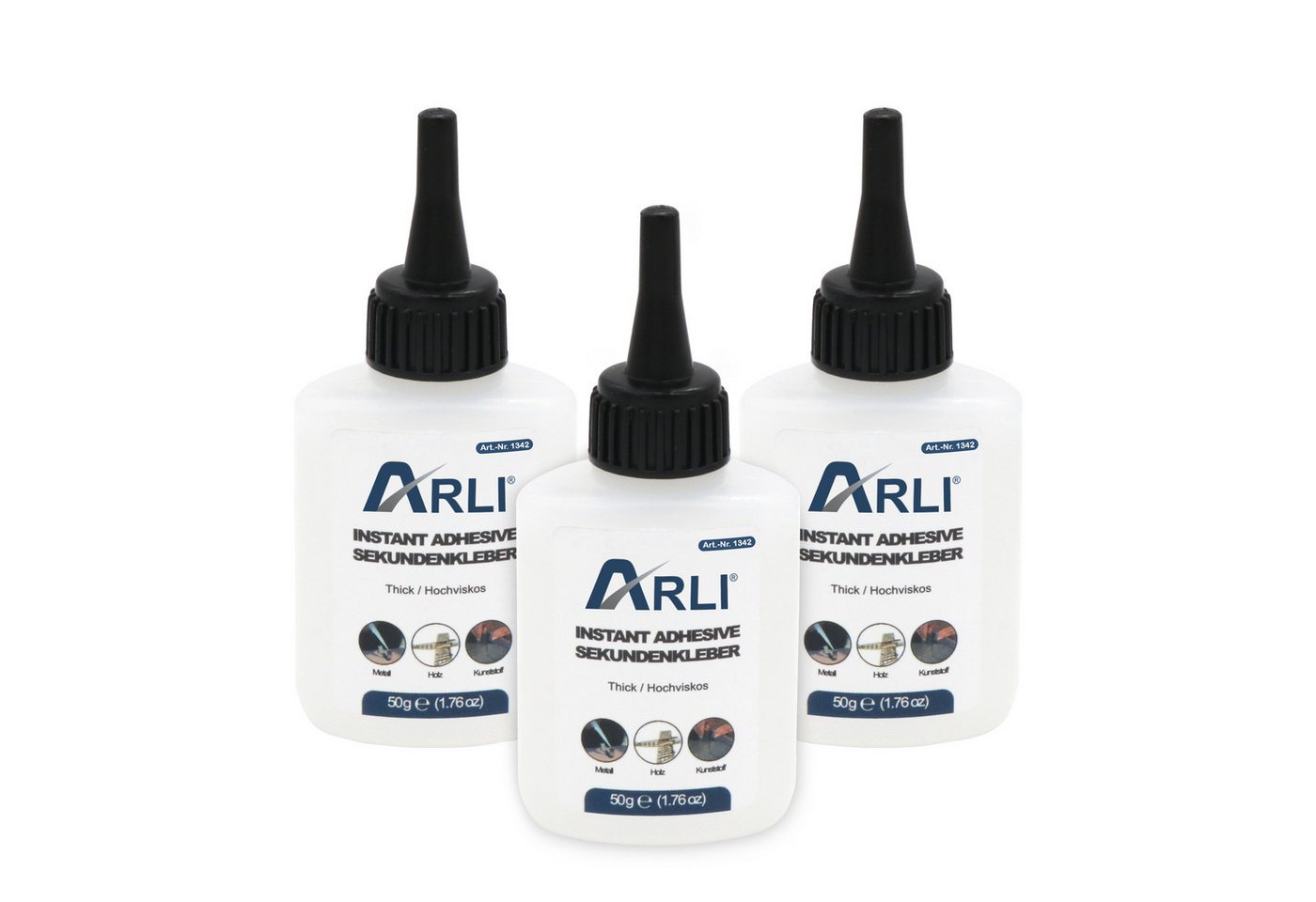 ARLI Klebstoff 3x Cyanoacrylat Sekundenkleber 50g, (Set, 3-tlg), Universal Cyanacrylat Kleber (150g) von ARLI