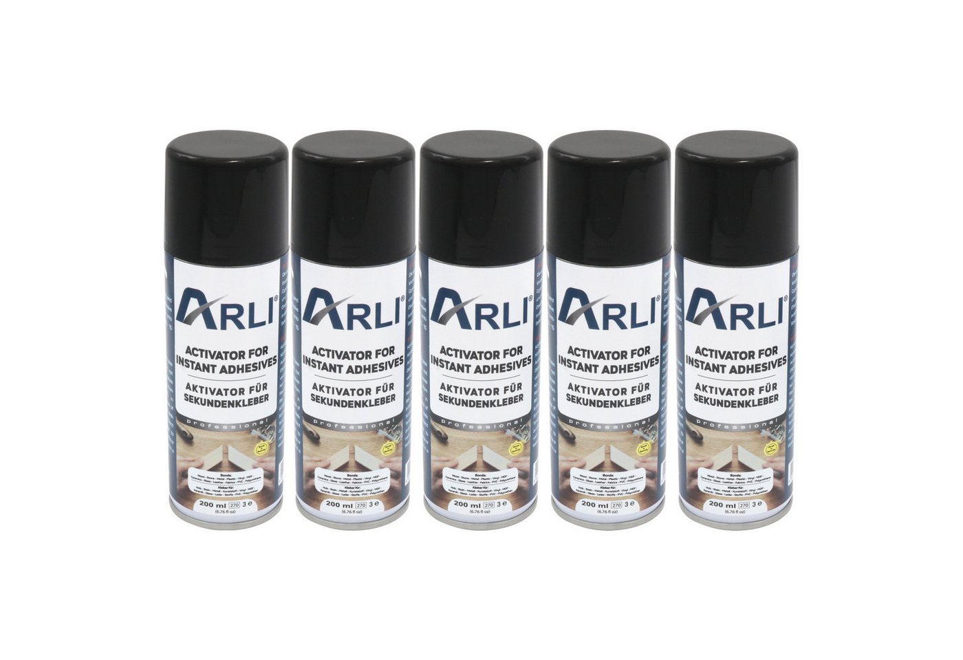 ARLI Montagekleber 5x Aktivator für Sekundenkleber Superkleber Aktivatorspray, (5x 200ml, 5-tlg), Spray Cyanacrylat von ARLI