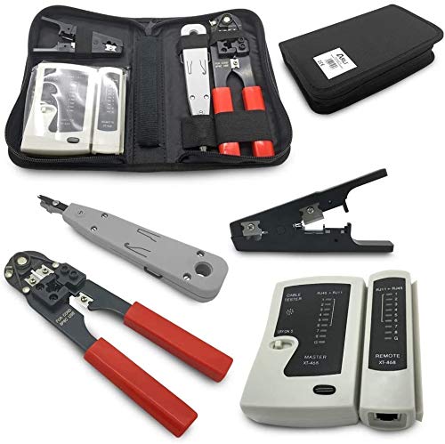 ARLI Netzwerk Werkzeugset 4-in-1 – Crimpzange RJ45 + LSA Anlegewerkzeug + Netzwerktester + Abisolierer für Netzwerk & Telefoninstallation von ARLI