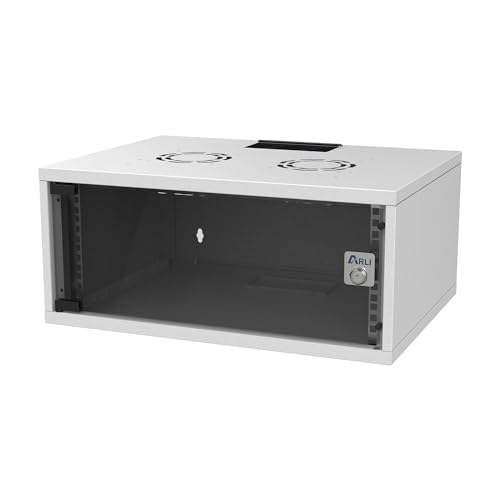 ARLI Netzwerkschrank 19 Zoll Serverschrank 4U 4HE Wandgehäuse Glastür Sichttür Schloss Netzwerk Server Schrank EDV Router Patchpanel Gehäuse Box unmontiert Wandmontage SOHO U4 Grau von ARLI