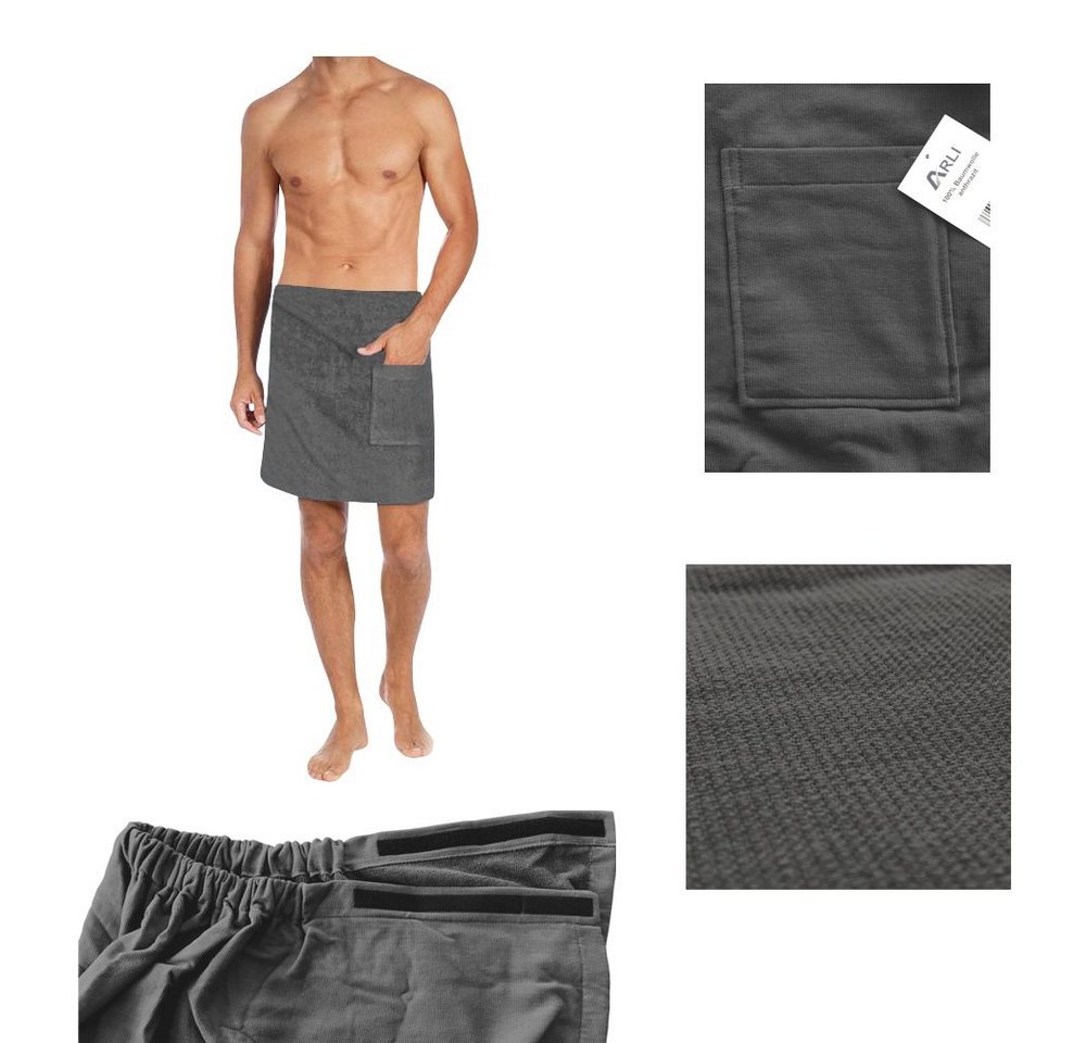 ARLI Saunatuch Saunakilt Herren Saunatuch Saunahandtuch Baumwolle Anthrazit Gummizug Tasche Klettverschluss praktisch individuell anpassbare Größe Sauna Sarong Kilt Wellness 70 x 160 cm Hamam, (1-St) von ARLI