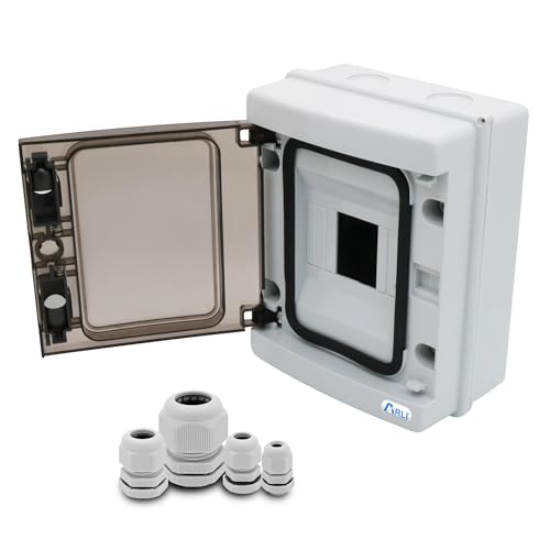 ARLI Sicherungskasten IP65 Aufputz 5 Module mit 40x Kabelverschraubung M12 M16 M20 M25 Grau Feuchtraumverteiler Set Kunststoff mit transparenter Tür inkl. Hutschiene & Gegenmuttern von ARLI
