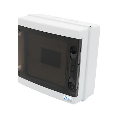 ARLI Sicherungskasten IP65 Aufputz 8 Module Feuchtraumverteiler 1-reihig Grau Verteilerkasten mit transparenter Tür Vorprägungen Kunststoff inkl. Hutschiene & Zubehör von ARLI