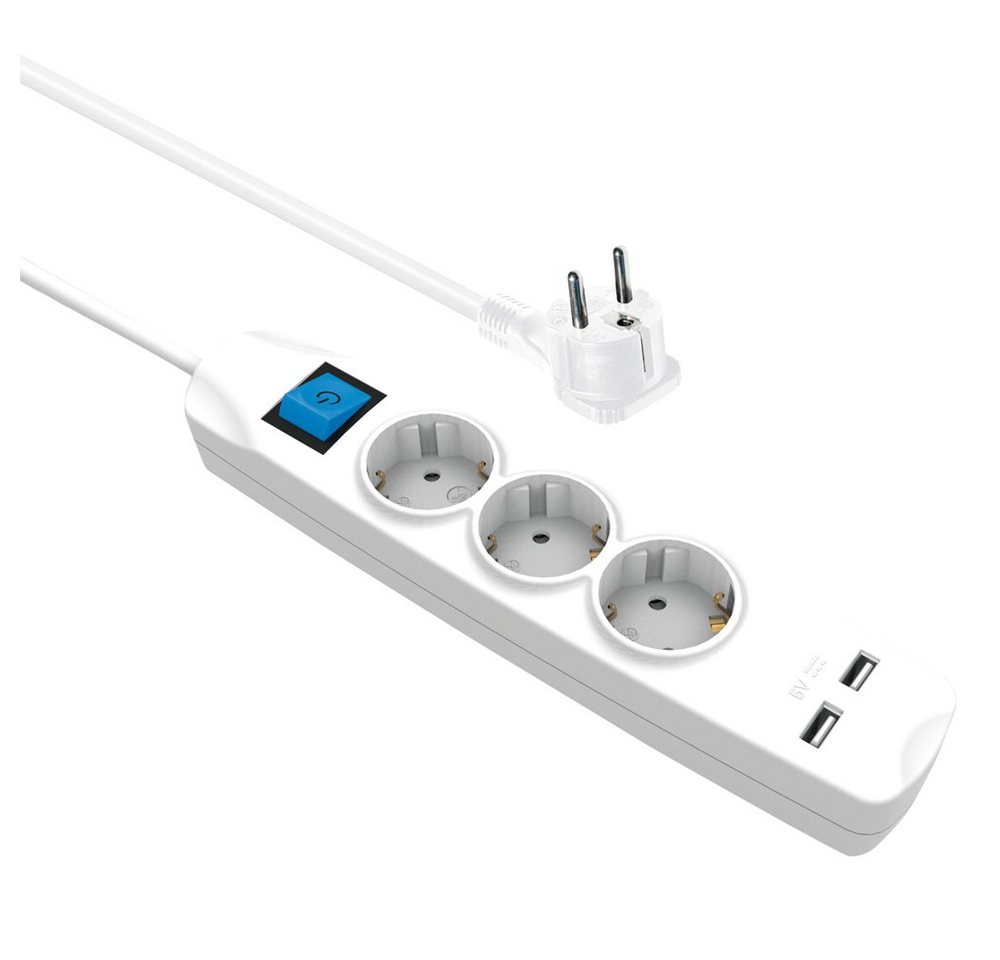 ARLI Steckdosenleiste 3 fach mit 2 USB Ladebuchsen Mehrfachstecker Steckdosenleiste (USB, Schutzkontaktstecker, Kindersicherung, Kabellänge 1.5 m) von ARLI