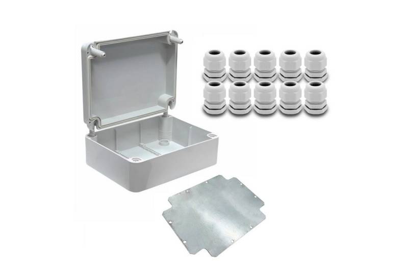 ARLI Verteilerbox Abzweigdose IP67 Aufputz 250x200x90mm Feuchtraumdose + Montageplatte, nach Auswahl: Kabelverschraubung M12 M16 M20 M25 von ARLI