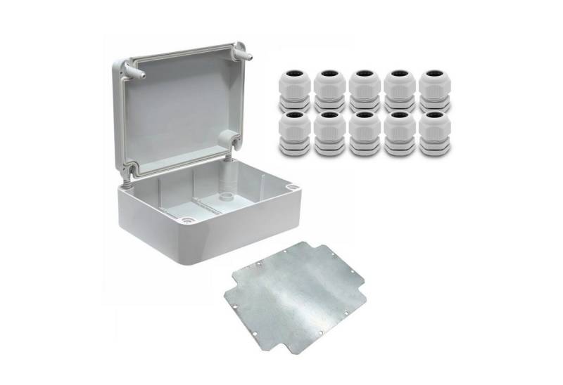 ARLI Verteilerbox Abzweigdose IP67 Aufputz 250x200x90mm Feuchtraumdose + Montageplatte, nach Auswahl: Kabelverschraubung M12 M16 M20 M25 von ARLI