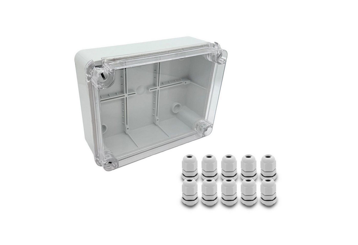 ARLI Verteilerbox Abzweigdose IP67 Sichttür 310 x 230 x 130 mm Feuchtraumdose, nach Auswahl: Kabelverschraubung M12 M16 M20 M25 von ARLI
