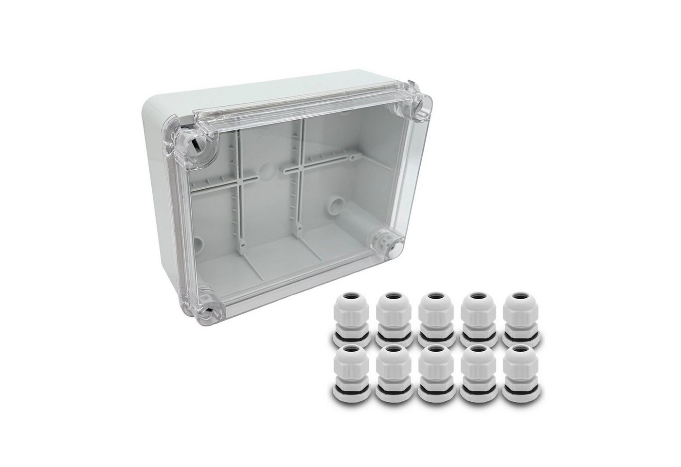ARLI Verteilerbox Abzweigdose IP67 Sichttür 310 x 230 x 130 mm Feuchtraumdose, nach Auswahl: Kabelverschraubung M12 M16 M20 M25 von ARLI