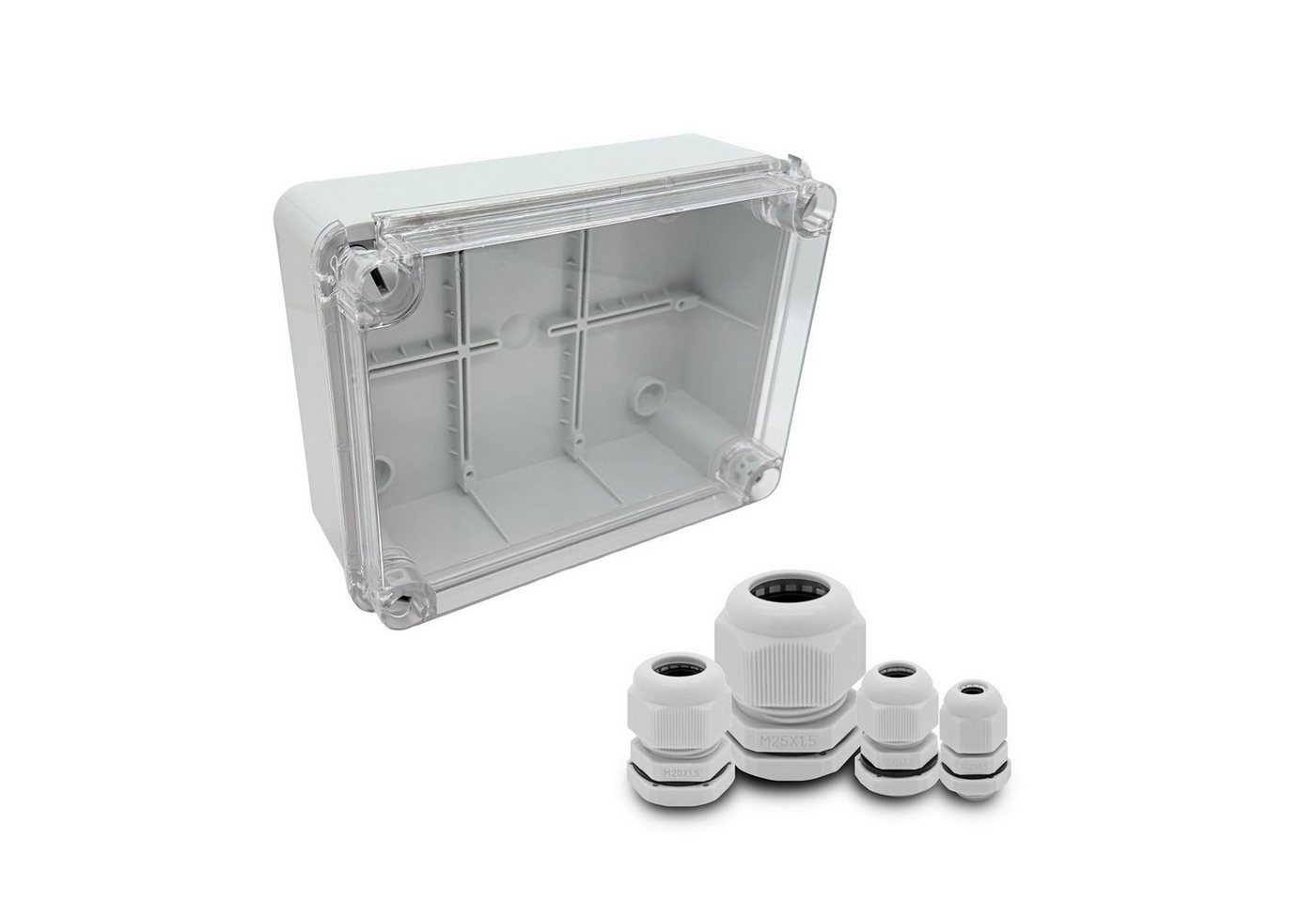 ARLI Verteilerbox Abzweigdose IP67 Sichttür 310 x 230 x 130 mm Feuchtraumdose, nach Auswahl: Kabelverschraubung M12 M16 M20 M25 von ARLI