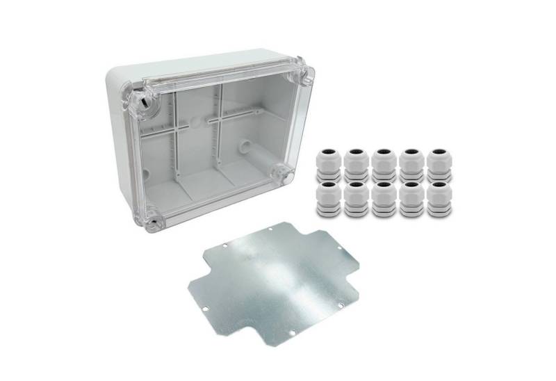 ARLI Verteilerbox Abzweigdose IP67 Sichttür Aufputz 190 x 145 x 80 mm + Montageplatte, nach Auswahl: Kabelverschraubung M12 M16 M20 M25 von ARLI