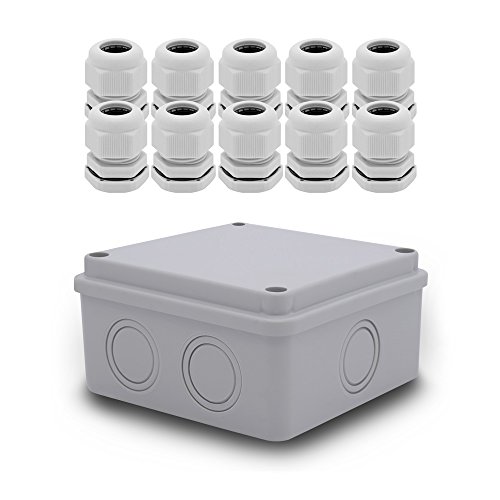 Abzweigdose IP54 aufputz 100 x 100 x 50 mm + 10x Kabelverschraubung M25 x 1,5 Feuchtraum Dose Kabelabzweigdose Verbindungsdosen Verteilerkasten Leergehäuse Verteilerdose Kunststoff ARLI von ARLI