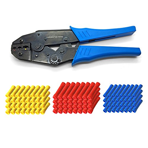 ARLI Crimpzange + Stoßverbinder 100x Rot 100x Blau 100x Gelb Elektrische Steckverbinder Stoß StossVerbinder Quetschverbinder Stoss verbinder Zange Set kfz Auto Steckverbinder Rundverbinder Kabelschuhe von ARLI