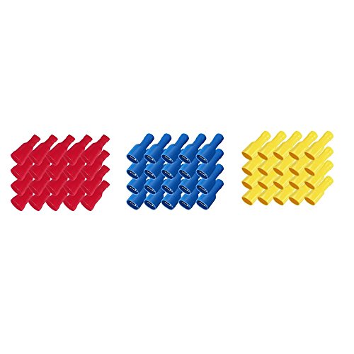 Flachsteckhülsen vollisoliert 6,3 x 0,8 mm 100x Flachsteckhülse 40x Rot + 50x Blau + 10x Gelb Crimpzange Flachstecker Crimp Zange Flach Stecker Kabelschuhe kfz ARLI von ARLI