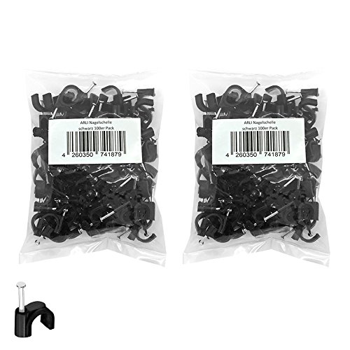 Nagelschelle 10mm 200x Kabelschelle schwarz allzweck Nagelschellen Rundschelle Kabelbefestigung Kabel Befestigung Nagel universal 9-10 mm ARLI 200 Stück von ARLI