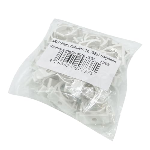 ARLI 25x Klemmschelle M25 Weiß – Rohrschellen für Installationsrohr Ø 25 mm Aufputz Kabelrohr Elektroinstallation Schraubbar von ARLI