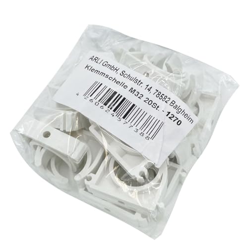 ARLI 20x Klemmschelle M32 Weiß – Rohrschellen für Installationsrohr Ø 32 mm Aufputz Kabelrohr Elektroinstallation Schraubbar von ARLI